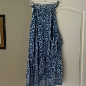 Blue Printed Wrap Maxi Skirt